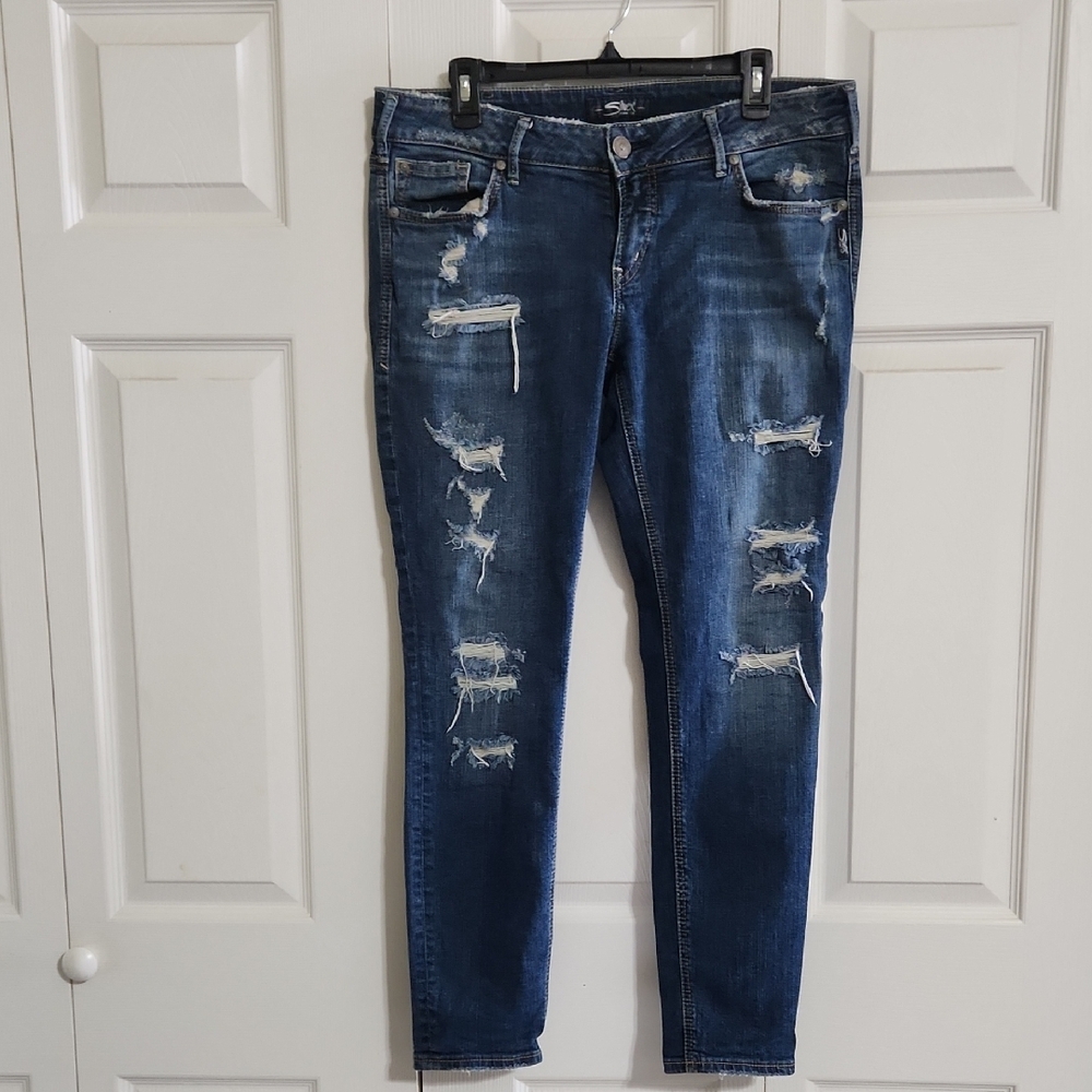 Silver Jeans Blue Skinny Distressed Denim
